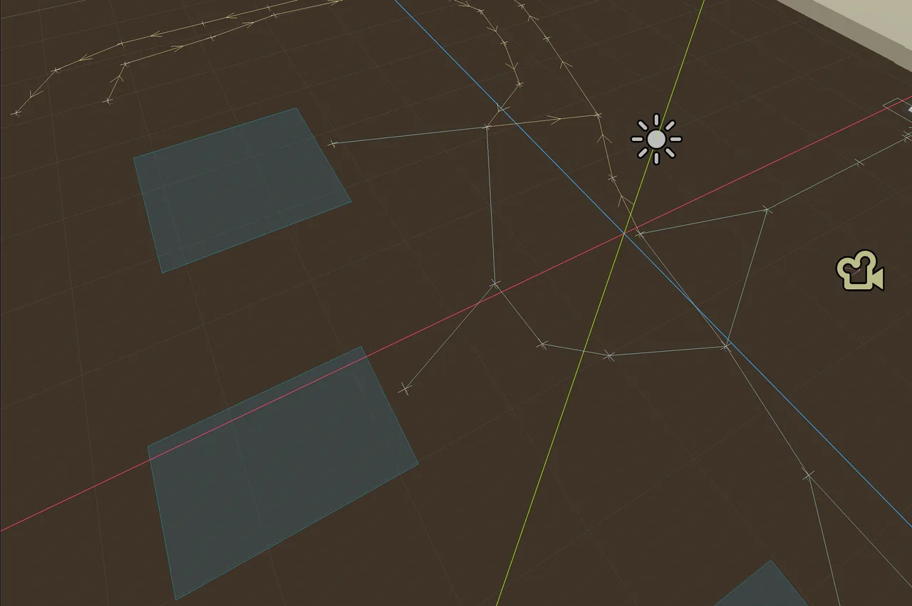 Das Netz im Godot-Editor: Kanten mit Pfeilen sind Einbahnstrecken, die Flächen sind Reeden.